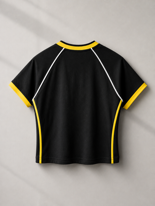 CONTRAST TRIM V-NECK CROP T-SHIRT
