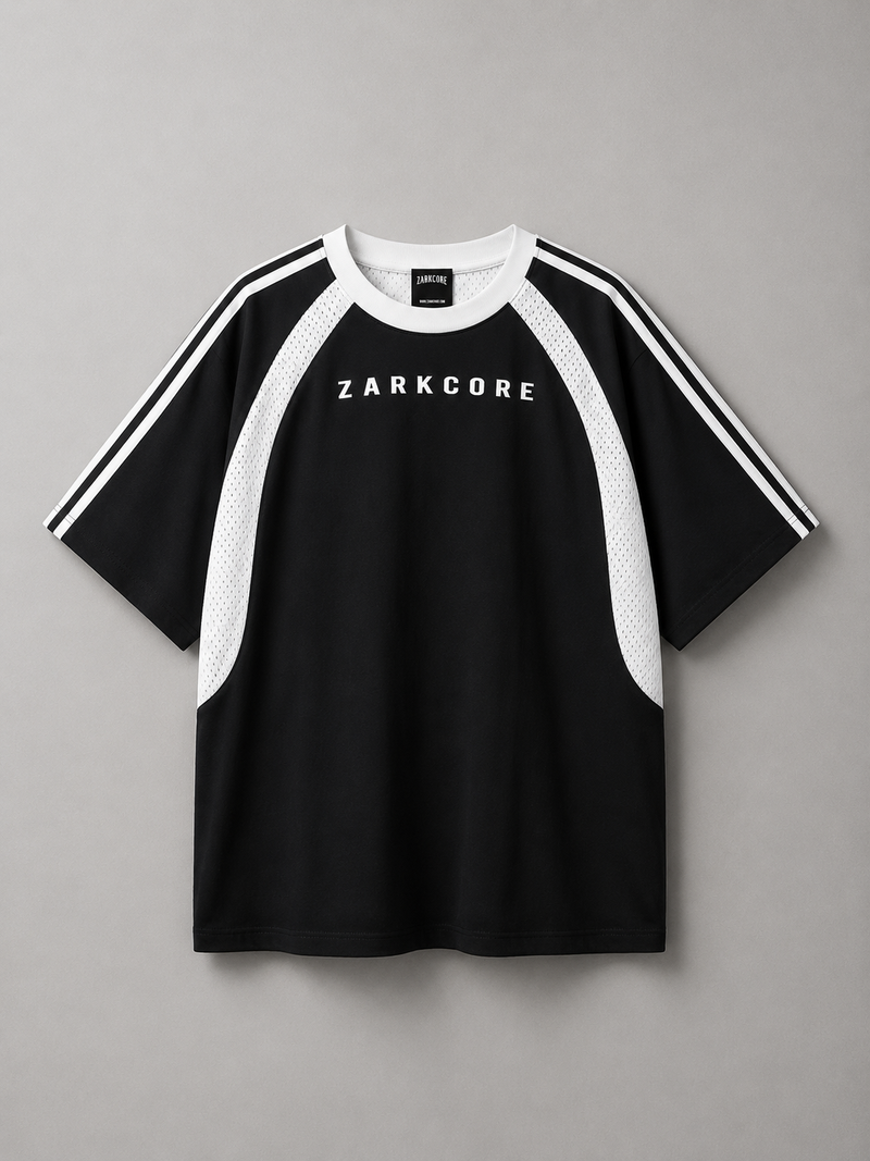 CONTRAST STRIPES PANEL MESH T-SHIRT