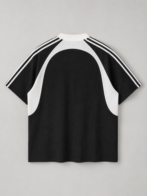 CONTRAST STRIPES PANEL MESH T-SHIRT
