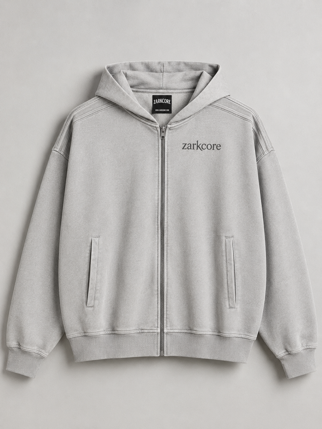 SNOW WASHED TAPE RAW EDGE ZIP HOODIE