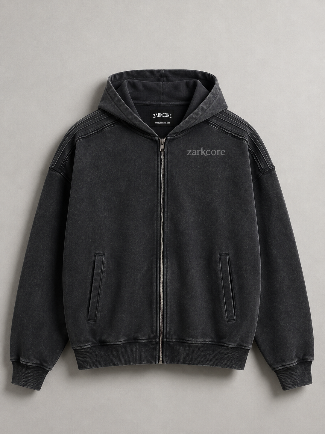 SNOW WASHED TAPE RAW EDGE ZIP HOODIE