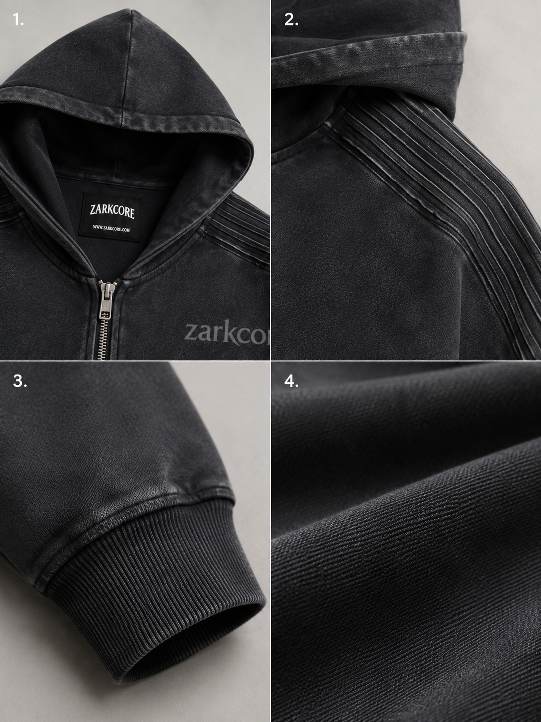 SNOW WASHED TAPE RAW EDGE ZIP HOODIE
